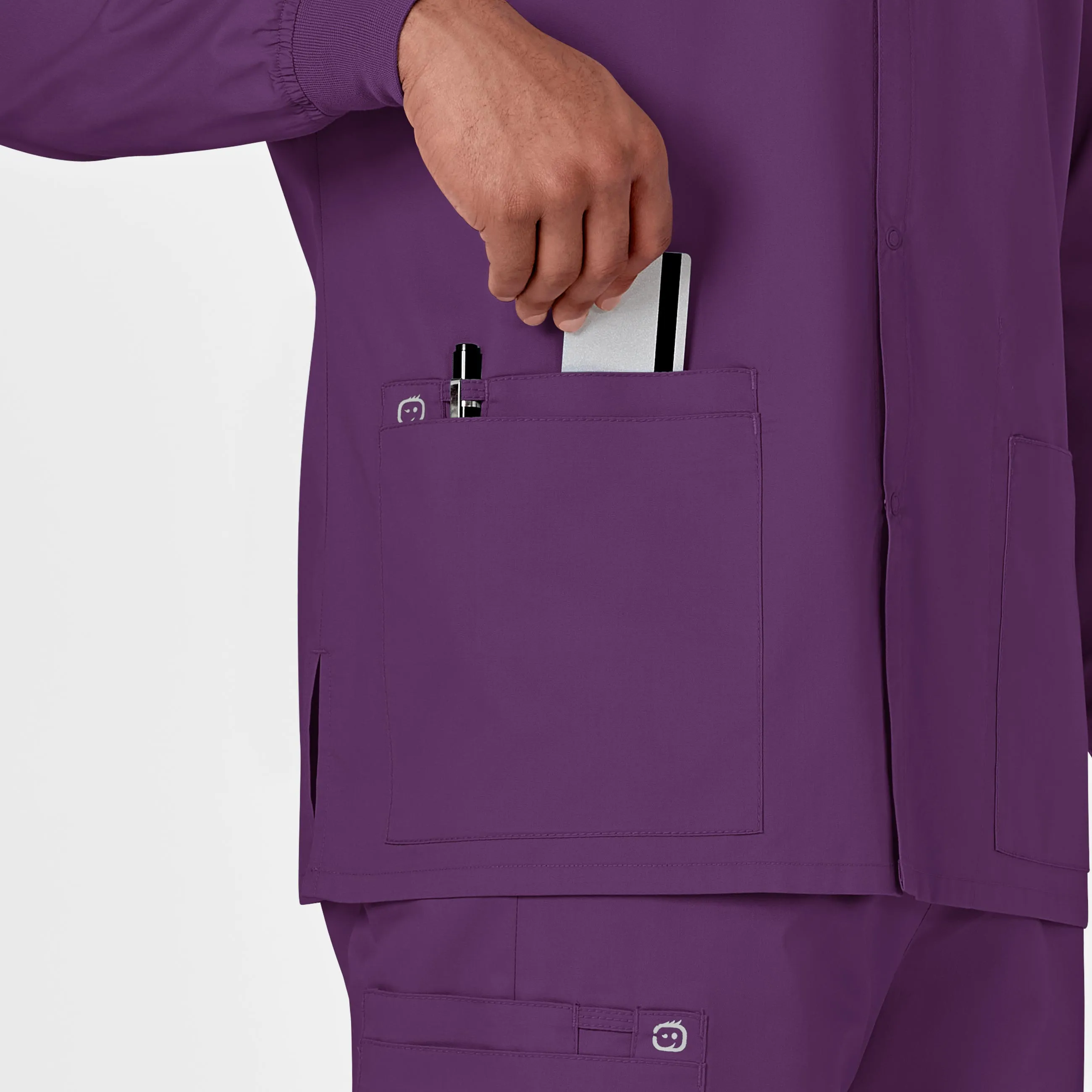 WonderWORK Unisex Snap Front Scrub Jacket - Eggplant