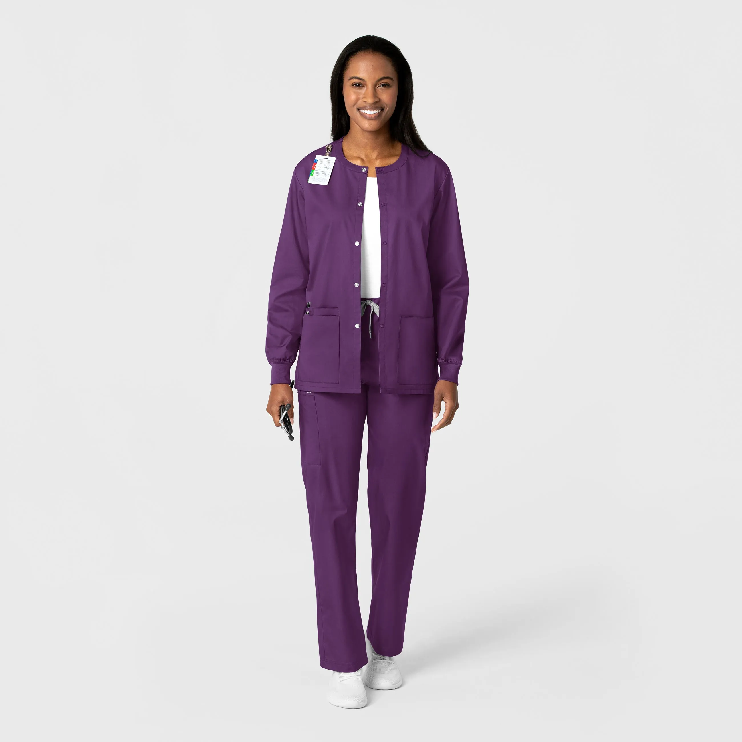 WonderWORK Unisex Snap Front Scrub Jacket - Eggplant